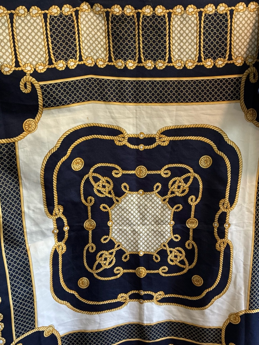 Art of the Scarf Navy, White & Gold Nautical-Inspired Pattern Scarf; Size 35x35 - Picture 2 of 9